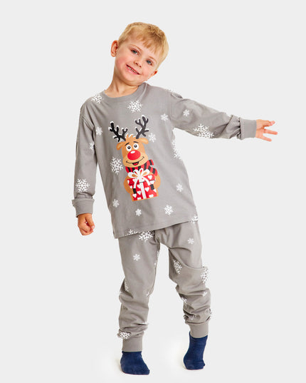 Kids Gray Christmas Pajamas with Rudolph