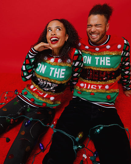 Matchende Naughty or Nice Vendbar Paillet Par Grimasse Juletrøje