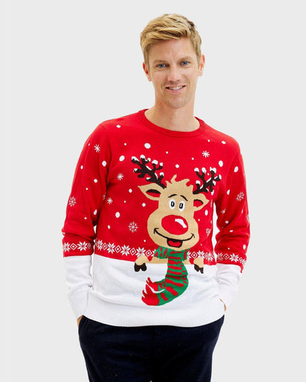 Rudolph Red Christmas Sweater for Men - Family Holiday Style