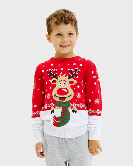 Suéter Rojo de Navidad de Rudolph para Niños - Estilo Familiar en Vacaciones