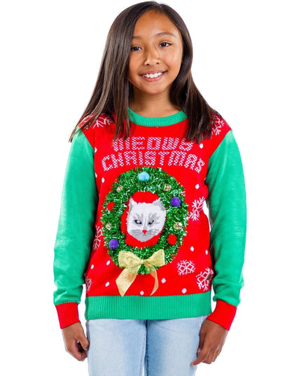 Boy's / Girl's Cat in Wreath Ugly Christmas Sweater