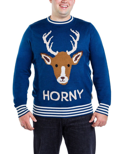 Men's Horny As Buck Big and Tall Ugly Christmas Sweater
