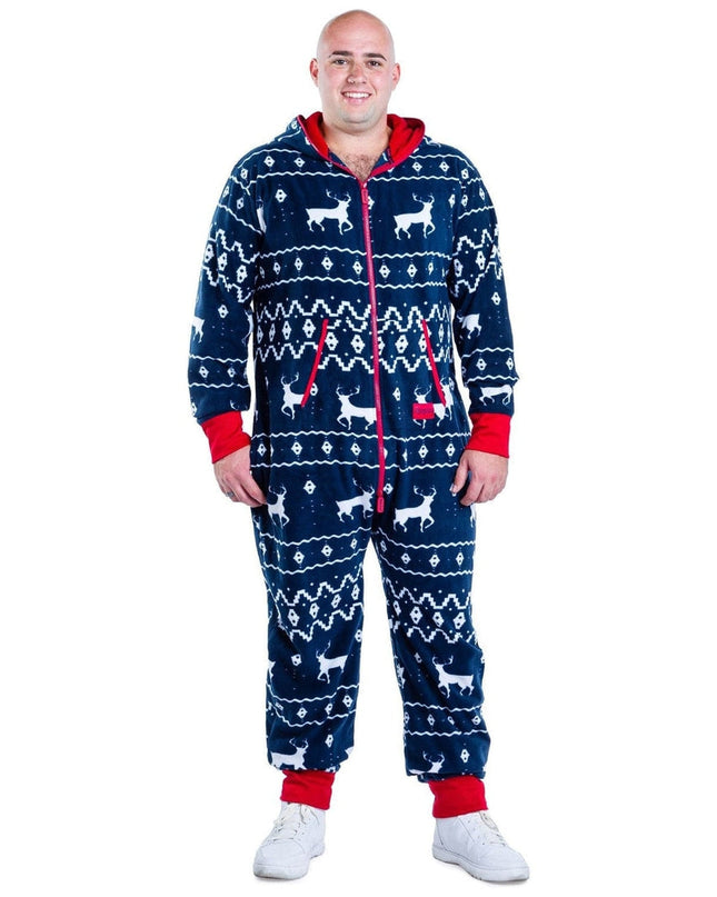 Men's Blue Reindeer Big and Tall Jumpsuit