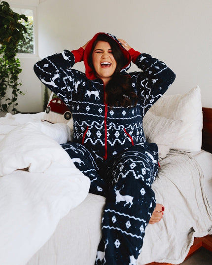 Women's Blue Reindeer Plus Size Jumpsuit