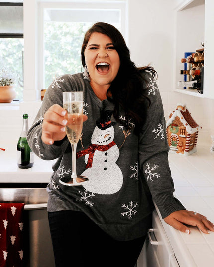 Women's Sequined Snow Day Plus Size Ugly Christmas Sweater