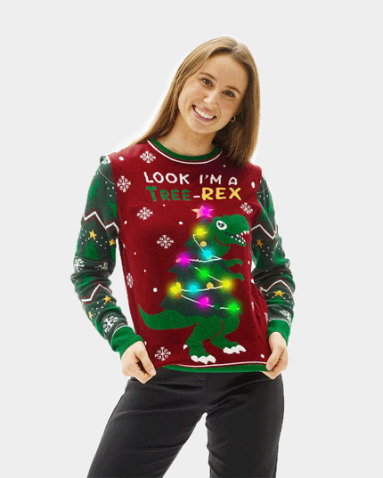 Women's LED Christmas Sweater with Christmas Tree-Rex