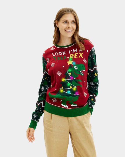 Women's LED Christmas Sweater with Christmas Tree-Rex