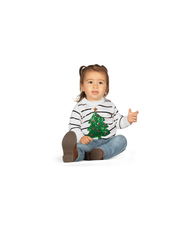 Baby Pigens Hvide Stribede Træ Sweater