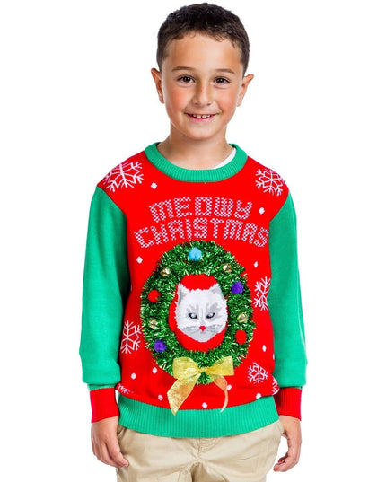 Boy's / Girl's Cat in Wreath Ugly Christmas Sweater
