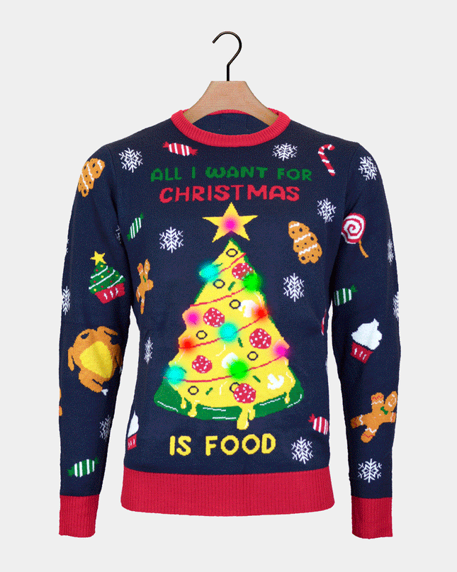 Women's LED Christmas Sweater featuring "Christmas Food"