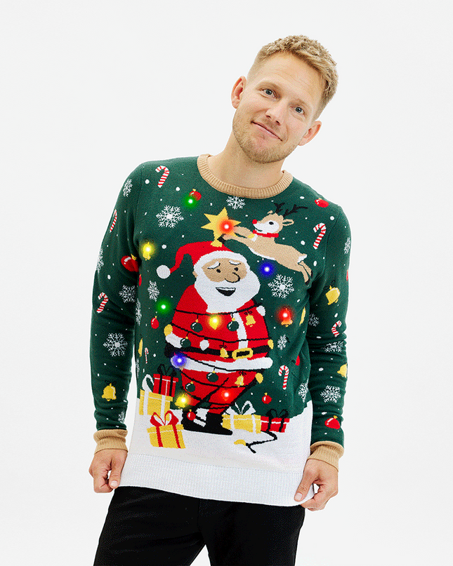 Santa Christmas Star Sweater for Men - Light-Up Design
