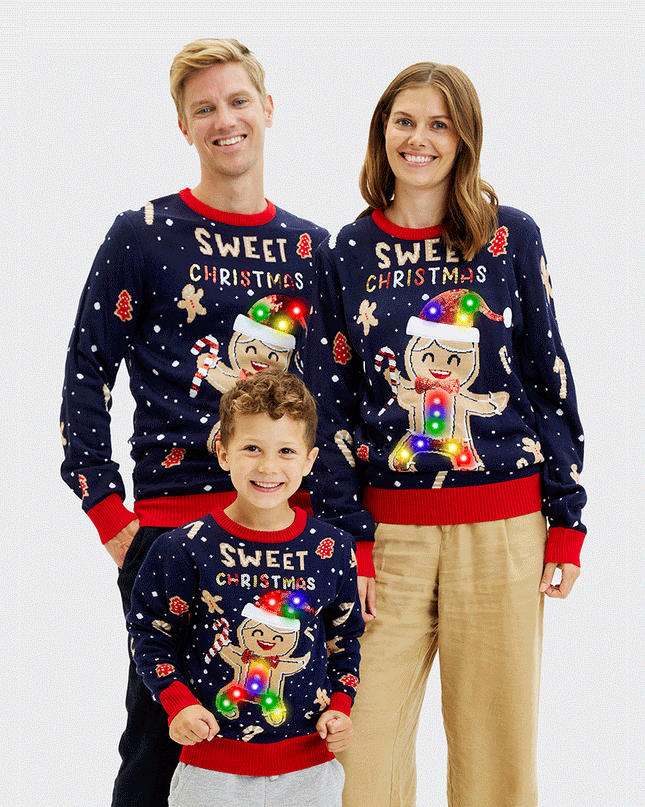 Light-Up Cute Cookie Man Sweater for Women - Ugly Design
