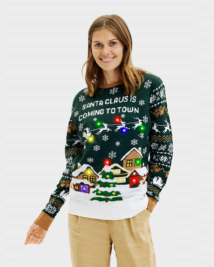 Santa Claus LED Christmas Sweater for Women - Groen