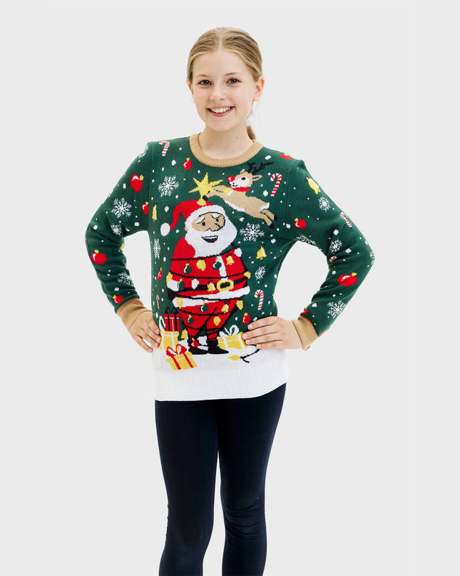 Santa Christmas Star Sweater for Kids with Lights
