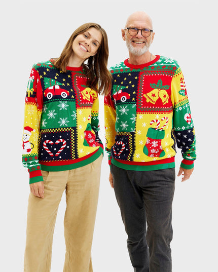 Patchwork Christmas Sweater for Men - Family-Friendly Design