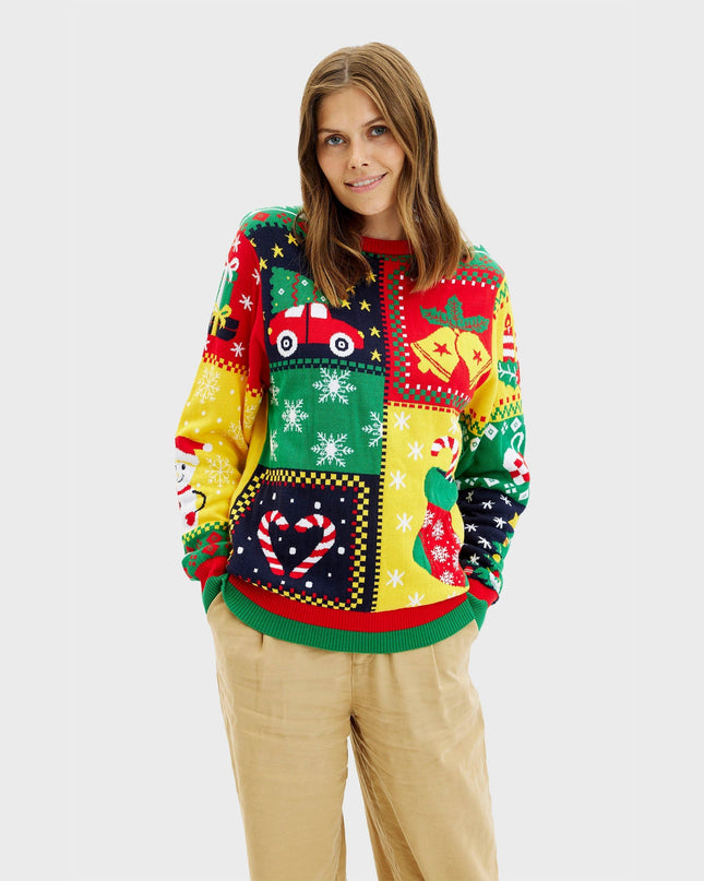 Patchwork Christmas Sweater for Women - Family-Friendly Design