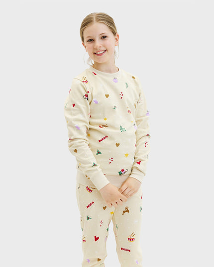 Beige Christmas Sweatset for Kids