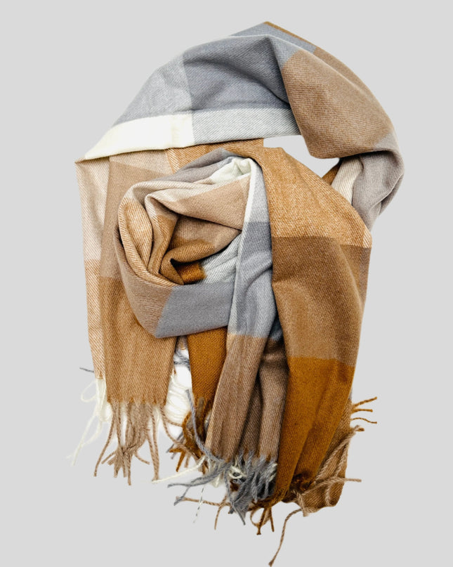 Plaid Scarf - Grey and Nude