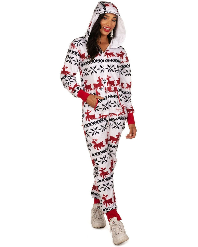 Women's Red and White Reindeer Jumpsuit