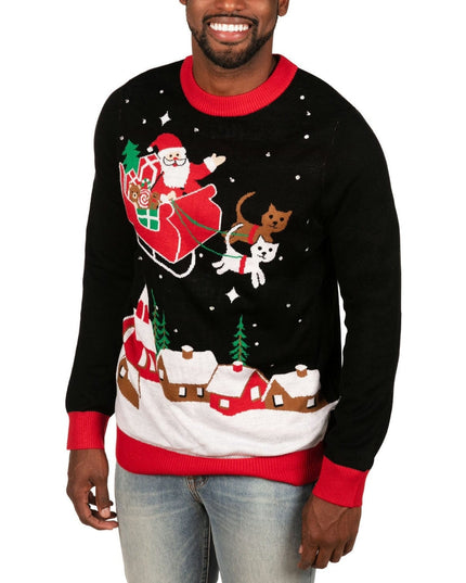 Men's Meowy Christmas Sleigh Light Up Ugly Christmas Sweater