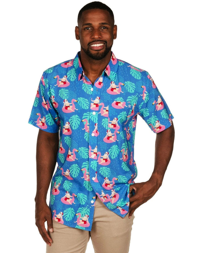 Herres Santa Pool Party Button Down Skjorte