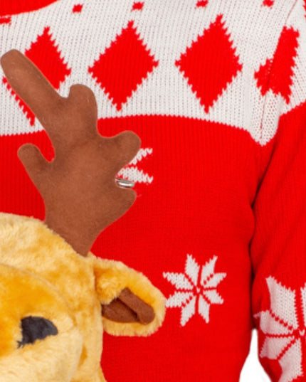 Suéter navideño feo diseño alce 3D rojo