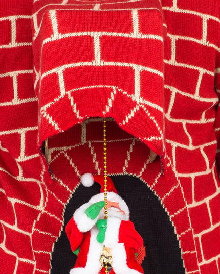 Suéter feo de Navidad de Santa Claus 3D subiendo por la chimenea