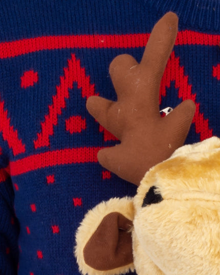 Navy 3D Moose Design Ugly Christmas Sweater