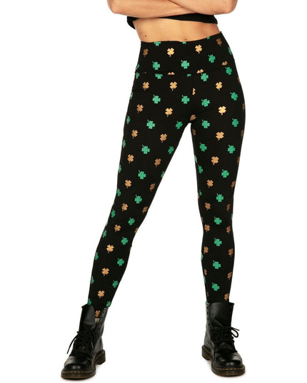Gold Foil Clover High Waisted Leggings