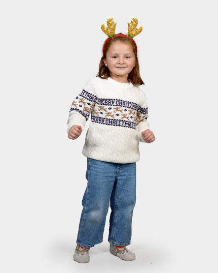 Chic White Christmas Sweater for Kids with Organic Cotton Reindeer
