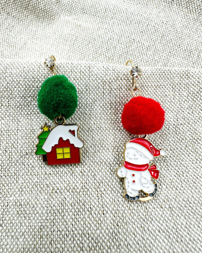 Christmas Earrings - Snowman and House Design