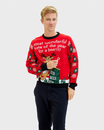 Men's Two-Sided Christmas Sweater - Most Wonderful Time Red