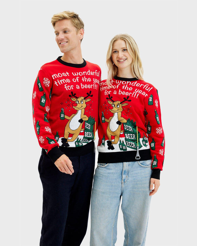 Men's Reversible Christmas Sweater - Most Wonderful Time Red