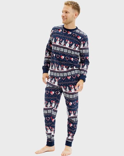 Navy Christmas Heart Pajamas for Men