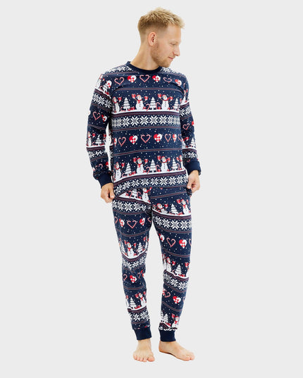 Navy Christmas Heart Pajamas for Men