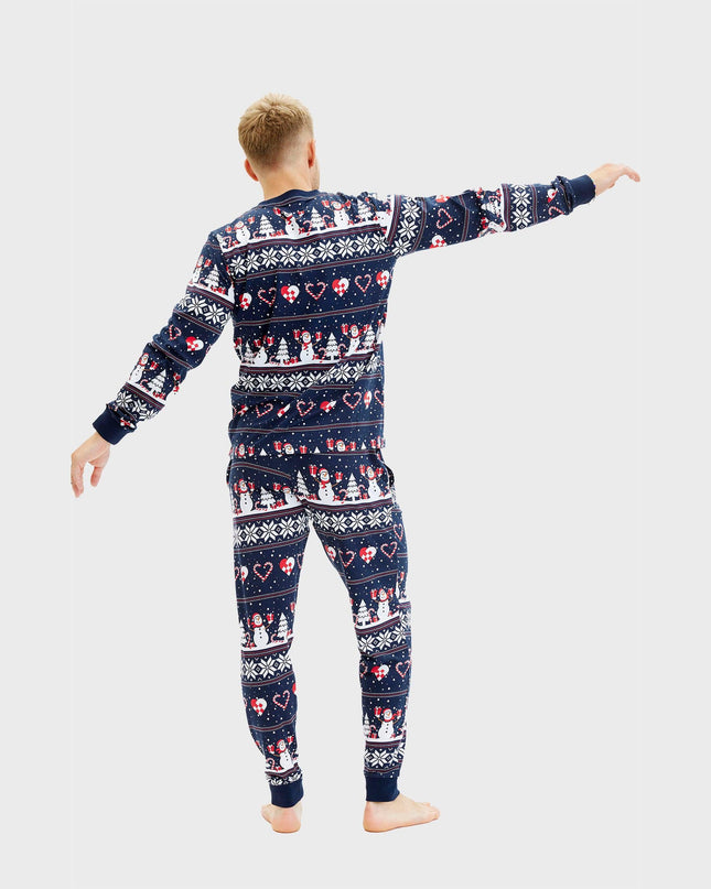 Navy Christmas Heart Pajamas for Men