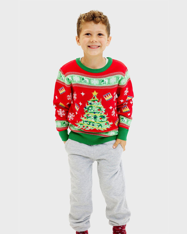 Christmas Tree Sweater for Kids - Light-Up Ugly Christmas Design