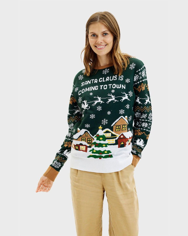 Santa Claus LED Christmas Sweater for Women - Groen