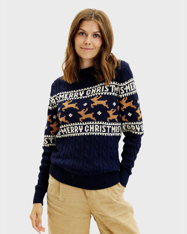 Elegant Blue Christmas Sweater for Women