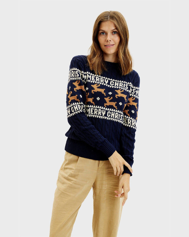 Elegant Blue Christmas Sweater for Women