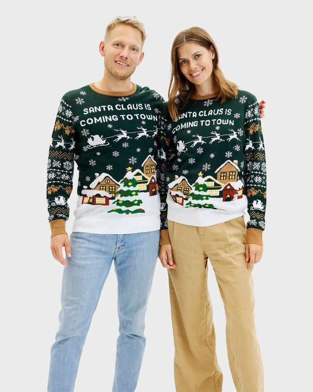 Santa Claus Is Coming To Town LED Green Sweater for Men