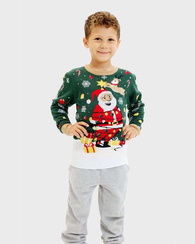 Santa Star Christmas Sweater for Kids with Lights