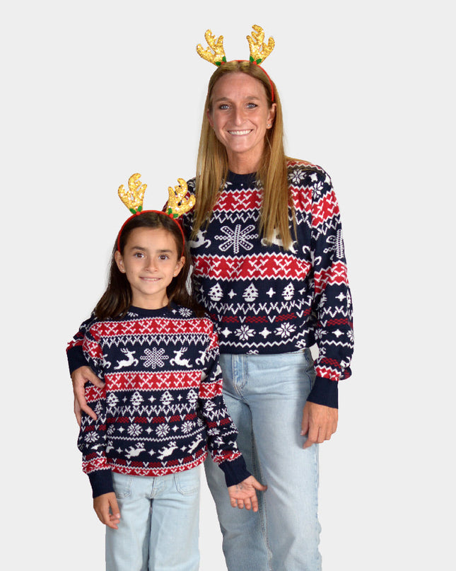 Family Christmas Sweater with Reindeer and Holiday Patterns