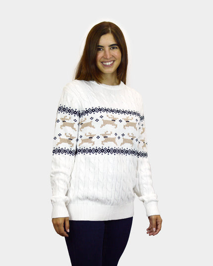 Jersey Blanco Chic de Navidad para Mujeres con Tema de Alaska