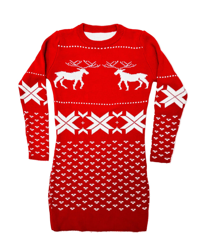 Vintage Christmas Sweater Dress - Reindeer Design