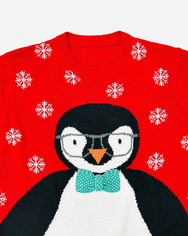 Vintage Christmas Sweater - Bowtie Penguin Design