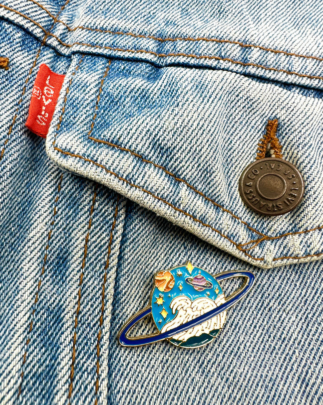 Wave Planet Pin - Ocean-Inspired Accessory for Nature Lovers