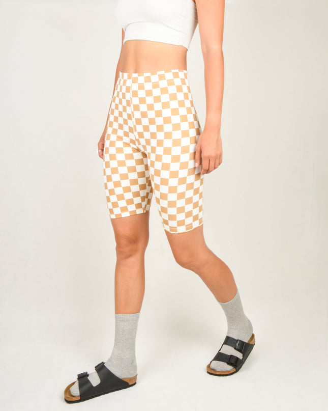 Cykelshorts - Pepita Beige Design til Afslappet Komfort