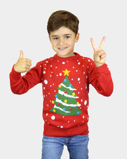 Jersey navideño para niños rojo con diseño de árbol de Navidad
