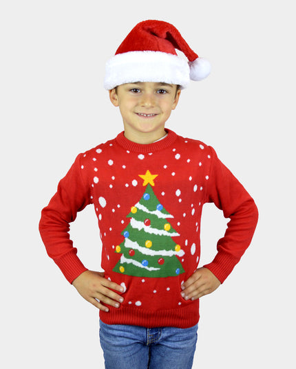 Jersey navideño para niños rojo con diseño de árbol de Navidad